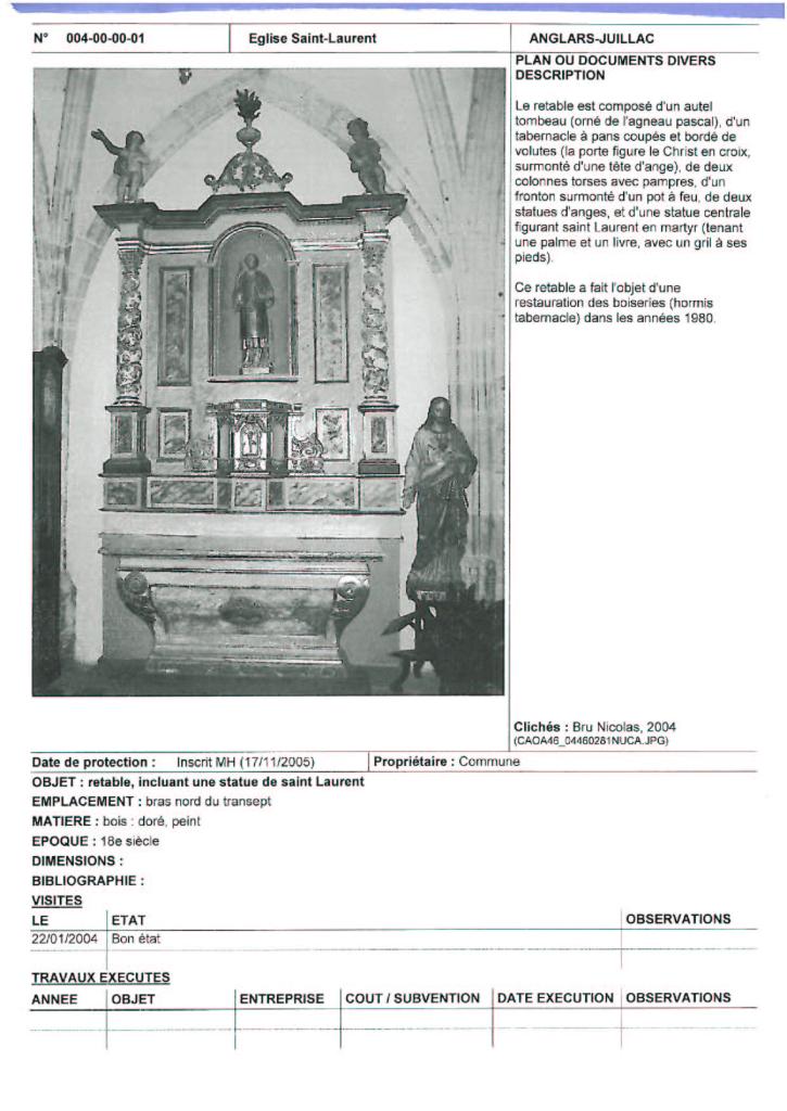 retable et statue : Saint Laurent
