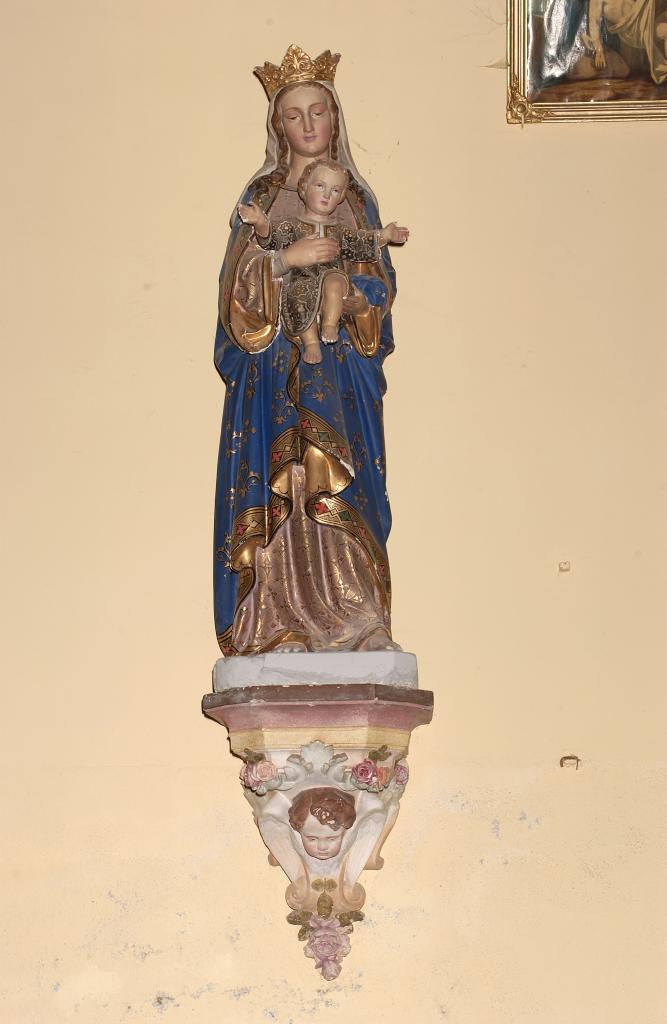 statue (petite nature) : Vierge à l'Enfant Jésus bénissant le monde