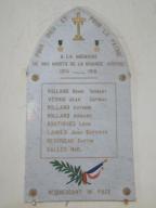 plaque commémorative des morts de la guerre 1914-1918