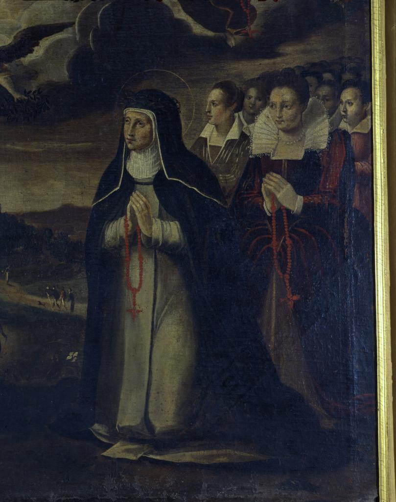 tableau : Apparition de la Vierge du Rosaire à saint Dominique et sainte Catherine de Sienne