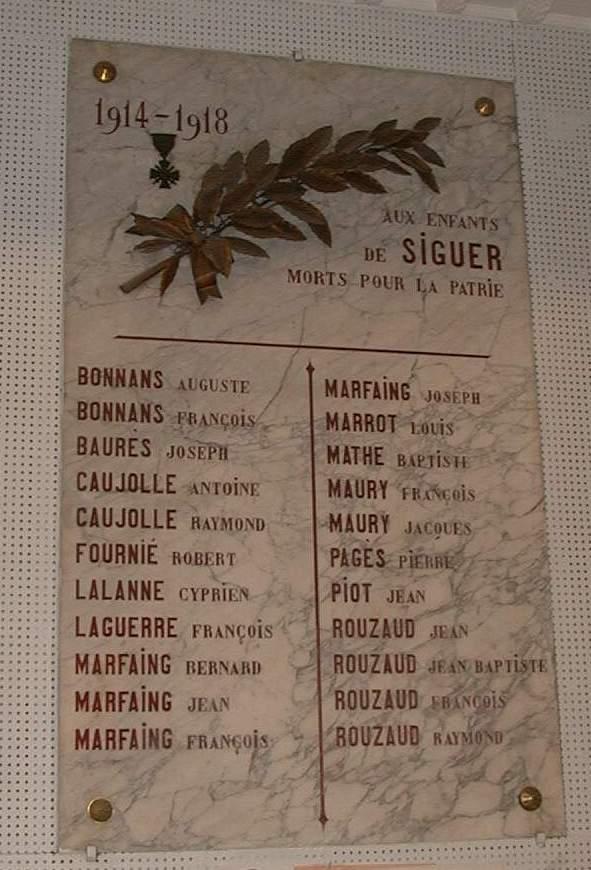 plaque commémorative de la guerre de 1914-1918