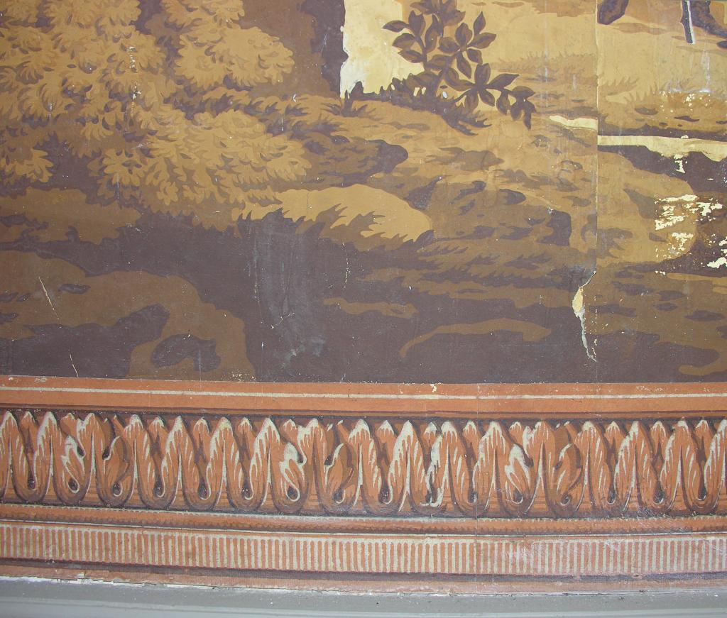 garniture architecturale : papier peint panoramique (""Campagne romaine"").