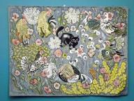 tableau de tapisserie : chat dans une basse-cour