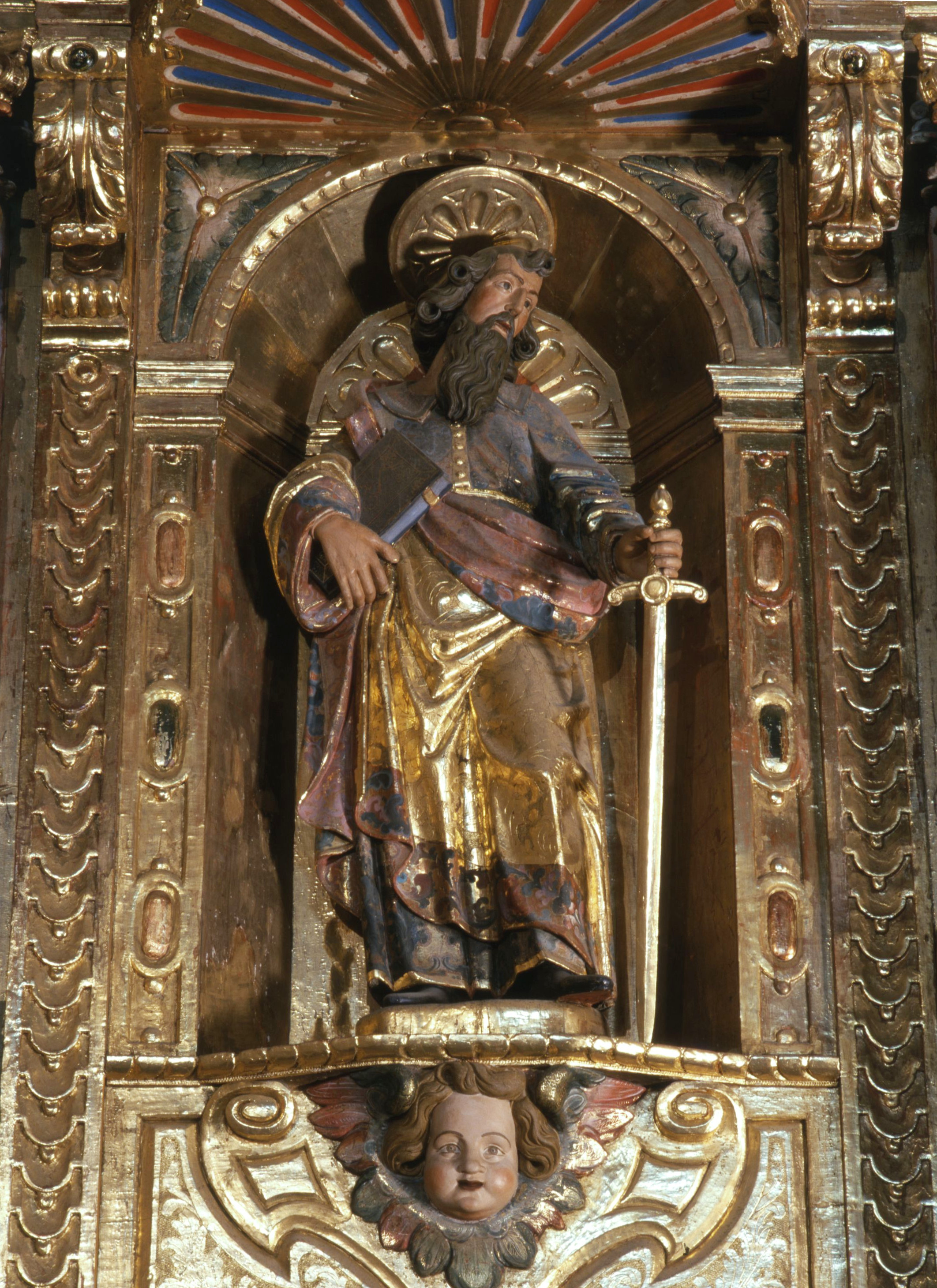 trois statues : saint Pierre, Assomption, saint Paul