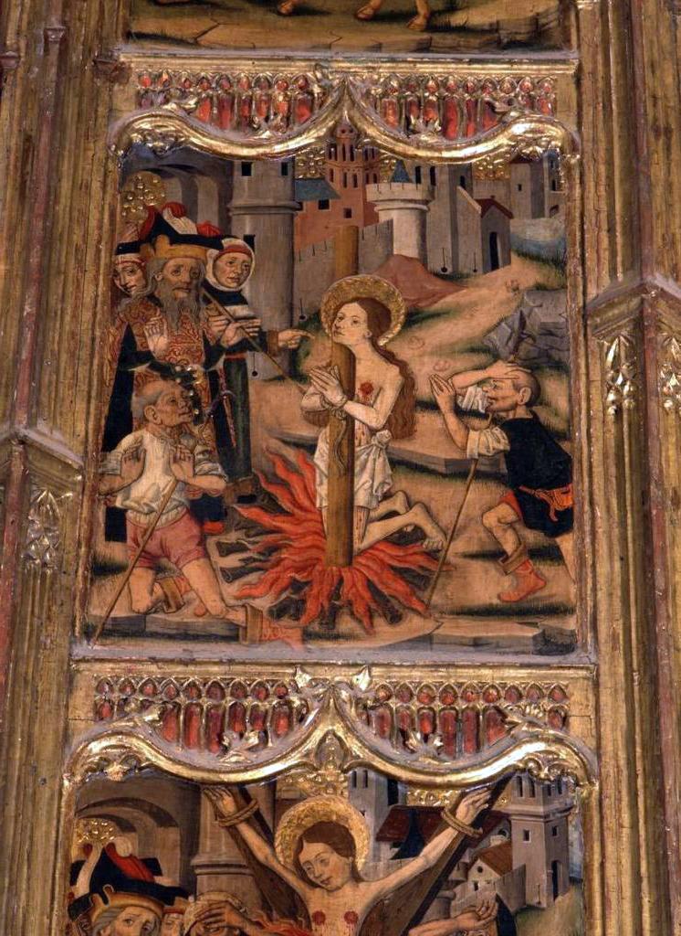 Ensemble des 6 panneaux peints du martyre de sainte Eulalie (retable de sainte Eulalie et sainte Julie)