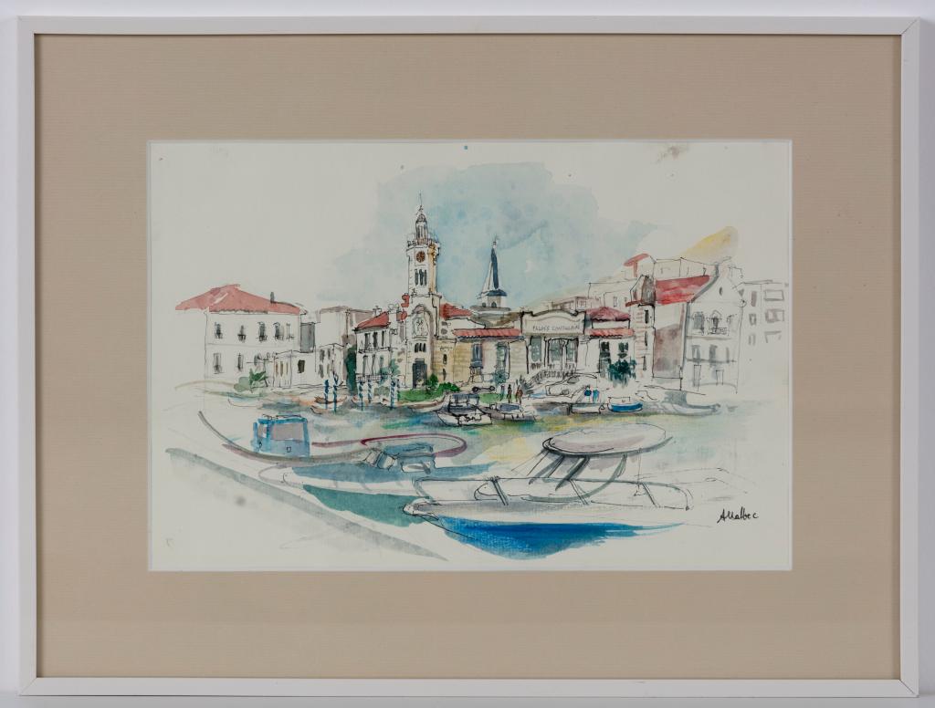 aquarelle : port de Sète, palais consulaire