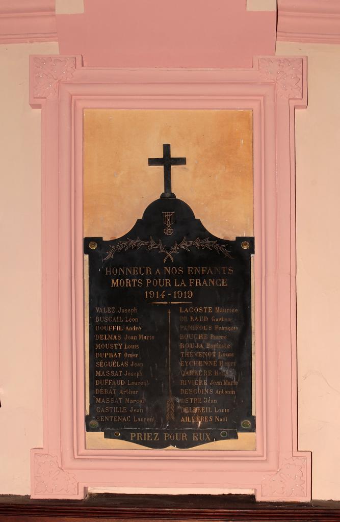 tableau commémoratif des morts de la guerre de 1914-1918