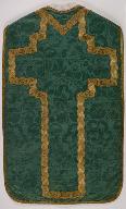 Ornement liturgique catholique vert avec deux dalmatiques, une chape, une deuxième étole et deux manipules supplémentaires (n° 3).