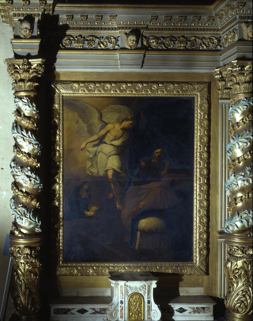 ensemble du retable de saint-Joseph (retable, tableau : Apparition de l'Ange à saint Joseph)