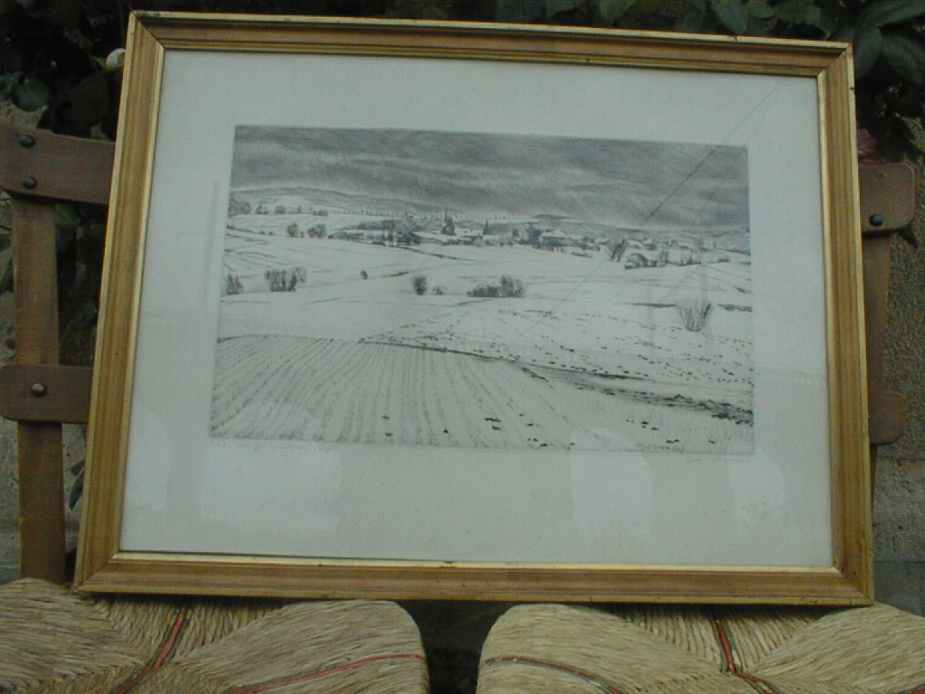 estampe et son cadre : Dégel près de Vaudeville (Vosges) dit Paysage de Neige