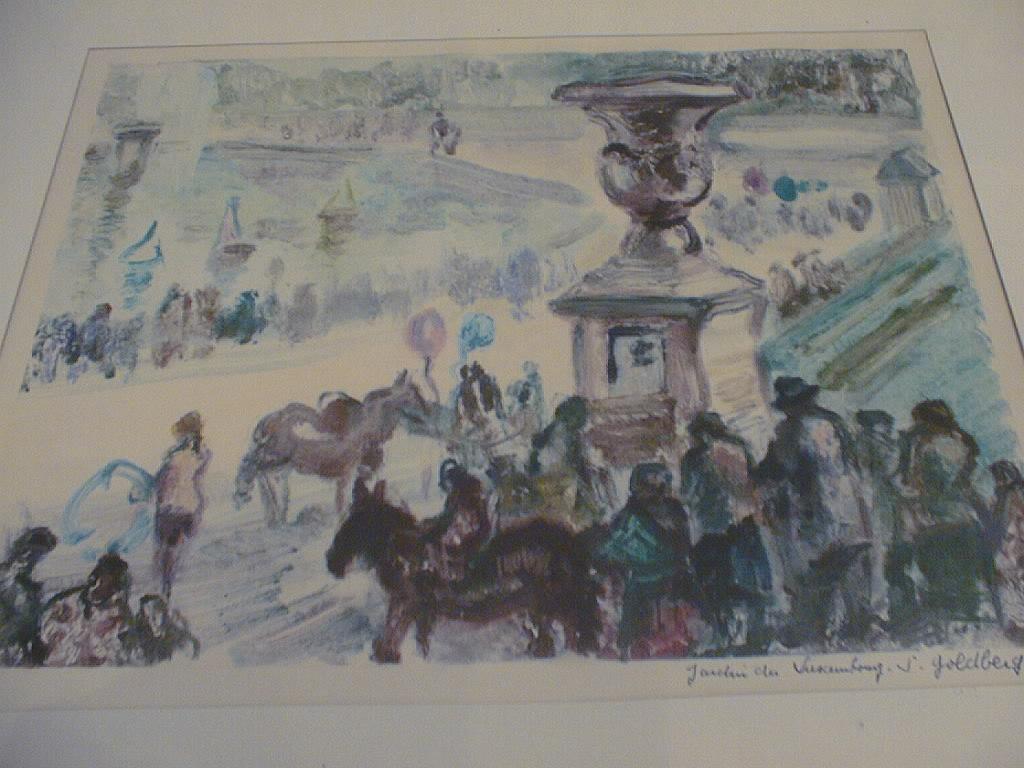 estampe (monotype) et son cadre : Jardin du Luxembourg