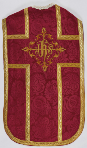 Chasuble rouge avec étole, voile de calice et bourse de corporal