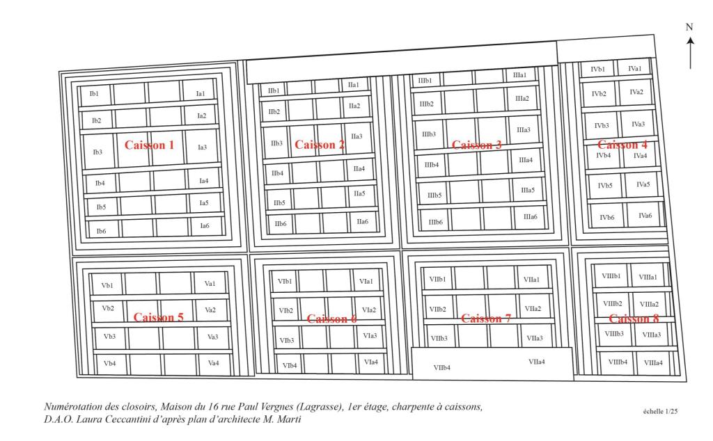 plafond peint à caissons du premier étage de l'ancien presbytère (salles sud-est)