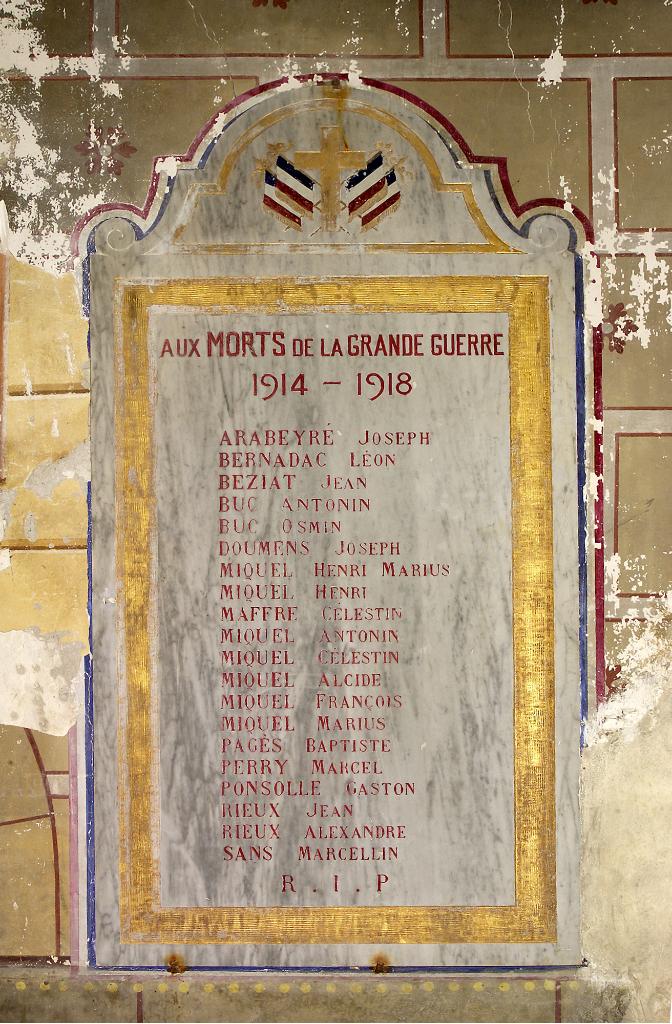 plaque commémorative de la guerre de 1914-1918