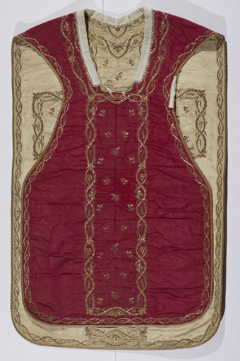 Chasuble réversible rouge/blanc avec étole et voile de calice (n° 3)