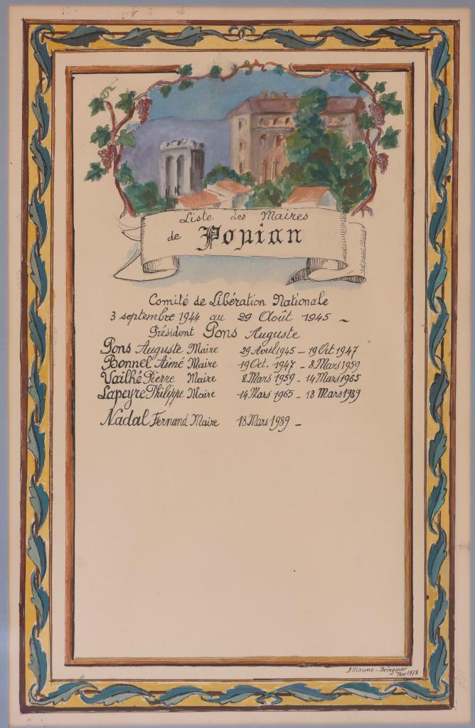tableau commémoratif, (image de commémoration) des Maires de Popian