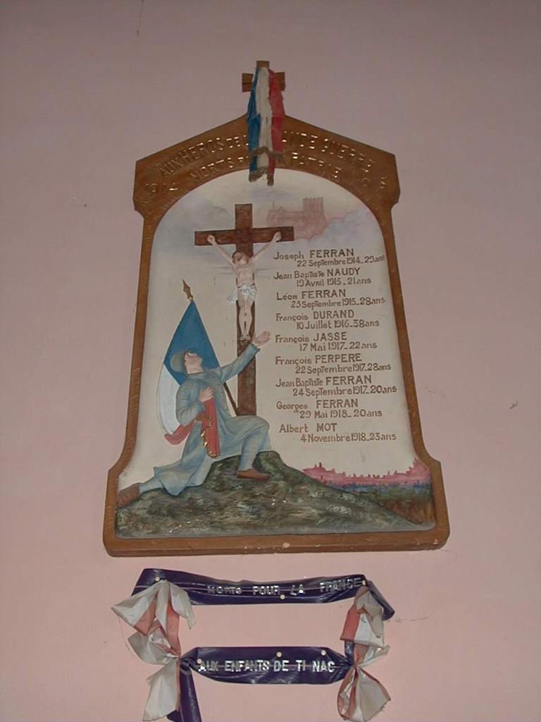 tableau commémoratif des morts de la guerre de 1914-1918