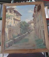 tableau et son cadre : Vue d'une rue de village en Charente-Maritime dit Paysage (Charente Inférieure)