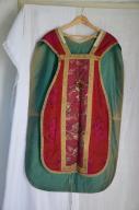 chasuble, voile de calice, étole de clerc, bourse de corporal : ornement rouge 4