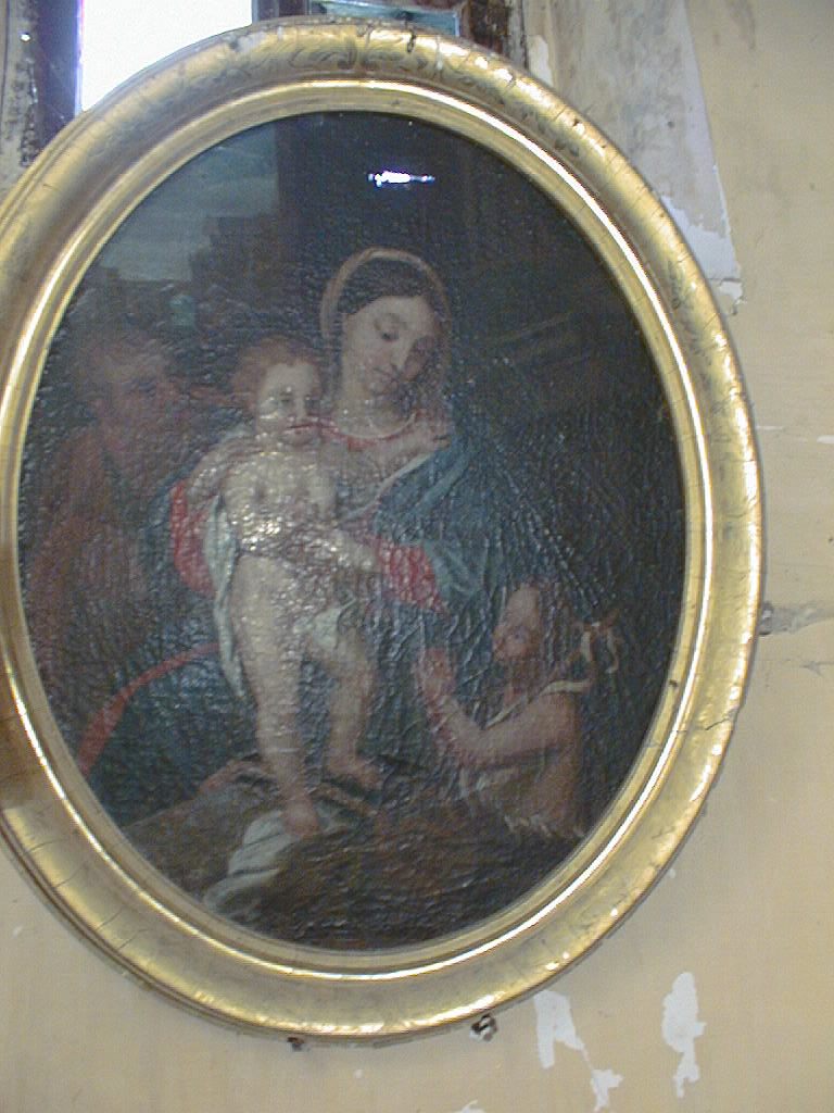tableau et son cadre : Sainte Famille avec le petit saint Jean-Baptiste