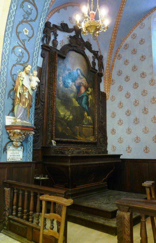 ensemble de l'autel secondaire dédié à l'Assomption de la Vierge : autel tombeau, gradin d'autel, retable, tableau : Assomption de la Vierge