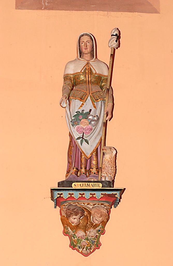 ensemble de 2 statues (petite nature) et leurs consoles formant pendant : Sainte Philomène, Sainte Germaine de Pibrac