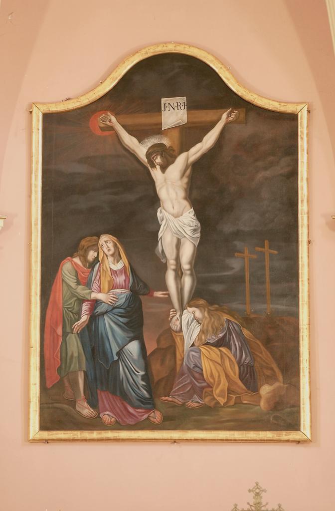tableau d'autel et son cadre : Calvaire avec sainte Marie-Madeleine