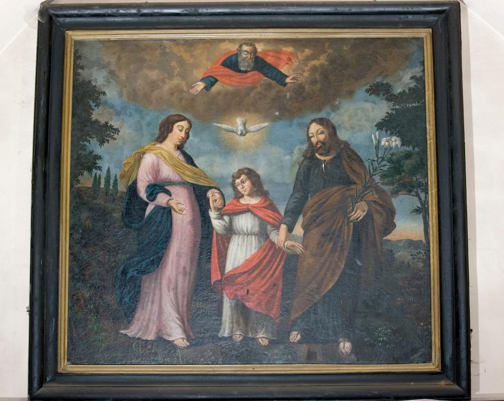tableau et son cadre : Sainte Famille avec la Trinité