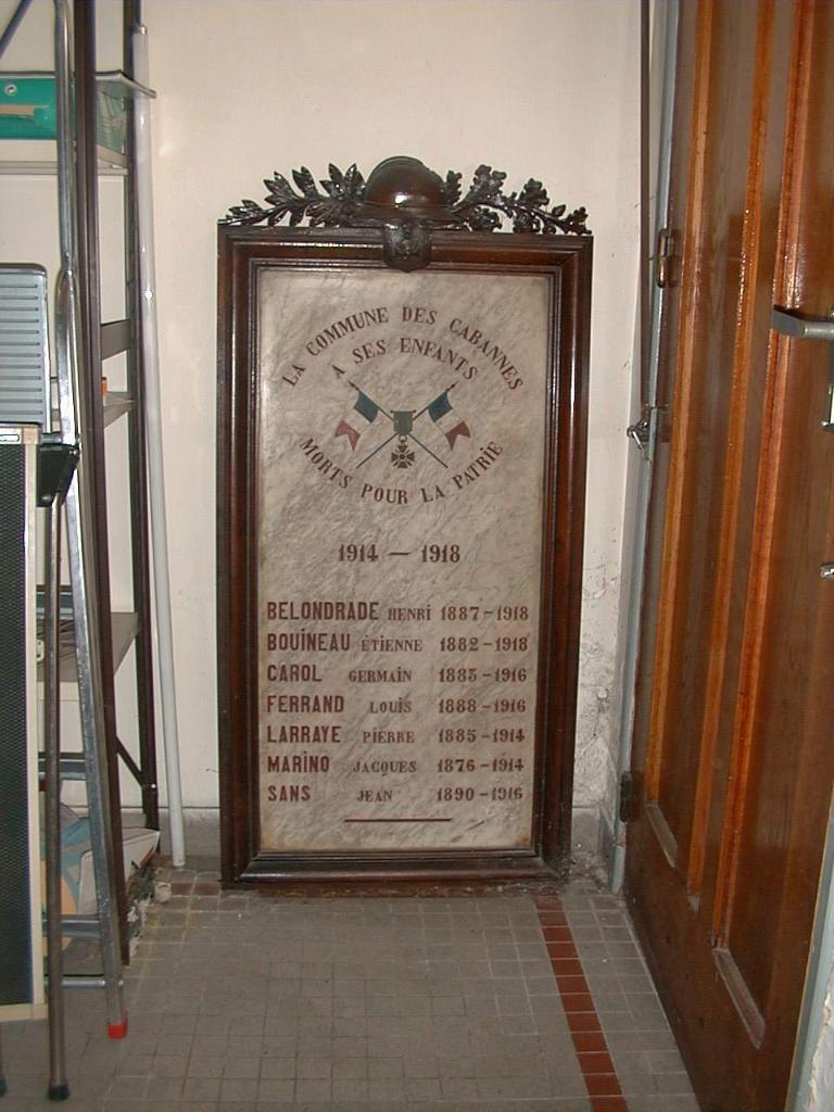 plaque commémorative de la guerre de 1914-1918