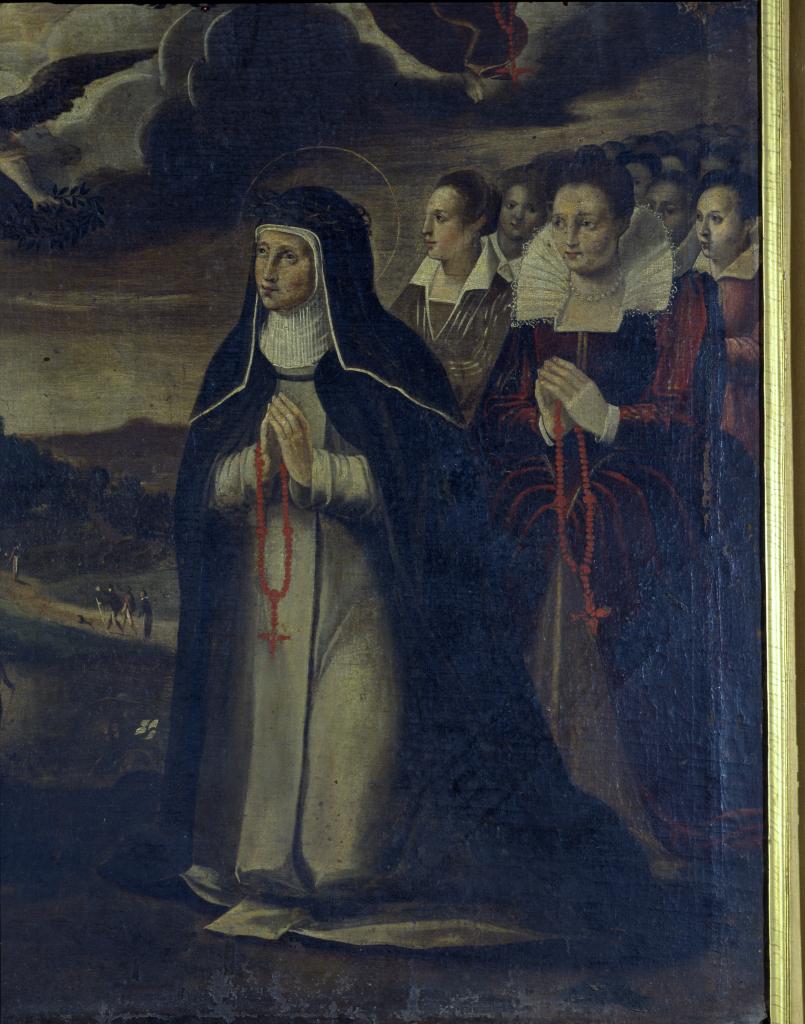tableau : Apparition de la Vierge du Rosaire à saint Dominique et sainte Catherine de Sienne