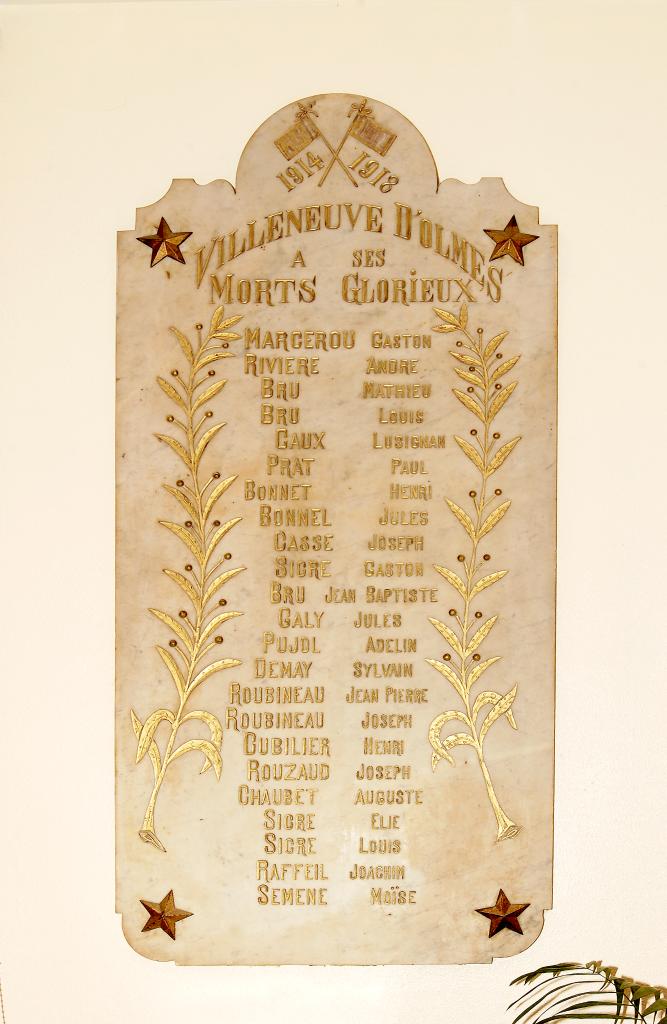 plaque commémorative de la guerre de 1914-1918