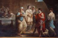 Ensemble de tableaux provenant de l'abbaye de Fontfroide : Abraham visité par trois anges, Rachel offrant un repas à Tobie, le Festin d'Assuérus