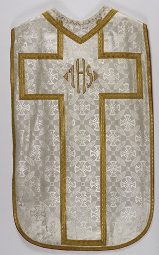 Chasuble blanche avec étole, manipule et bourse de corporal