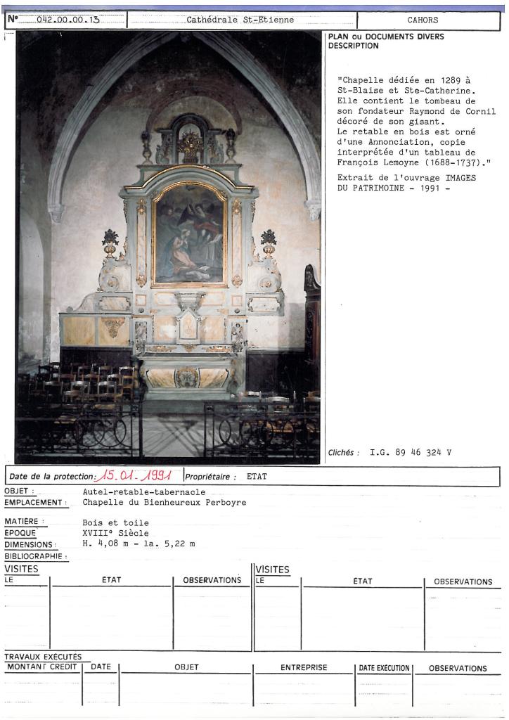 ensemble de l'autel secondaire de la 3e chapelle nord (autel, tabernacle, retable)