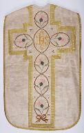 chasuble blanche avec étole, manipule, voile de calice, tour d'autel et conopée