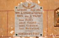 plaque commémorative des morts de la guerre de 1914-1918