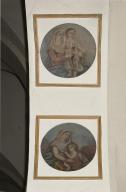 ensemble de 5 peintures marouflées (en médaillon) : Vierge à l'Enfant, Vierge avec l'Enfant Jésus debout sur ses genoux et donnant le rosaire, Vierge à l'Enfant sur fond de paysage, Vierge Marie à mi-corps de profil, Enfant Jésus jouant avec la Vierge