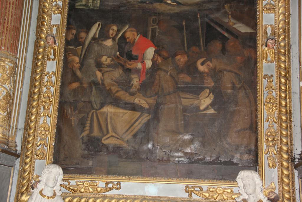 retable et tableau de la Dernière communion de saint François d'Assise en présence de la Vierge à l'Enfant