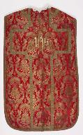 Dessin textile : cartouche baroque avec fleurs et croix tréflée