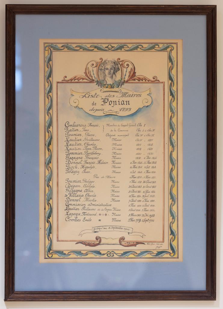 tableau commémoratif, (image de commémoration) des Maires de Popian