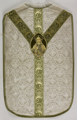 chasuble blanche avec manipule, voile de calice et bourse de corporal (n° 63)