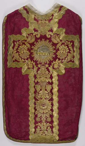 Chasuble rouge avec étole, manipule et bourse de corporal