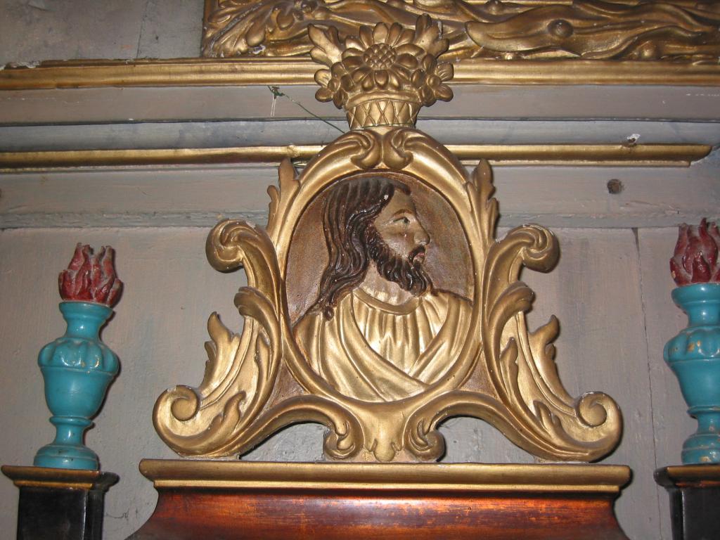 ensemble du maître-autel (autel, tabernacle, retable et tableaux de La Crucifixion et saint Jean-Baptiste)
