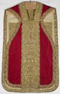 chasuble réversible rouge/blanc (n° 36) avec étole, manipule et bourse de corporal