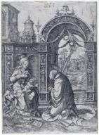 Estampe avec son cadre : La vision de saint Bernard
