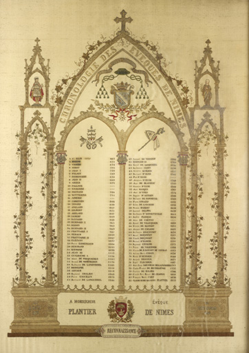 tableau de broderie (n°16) : Chronologie des évêques de Nimes
