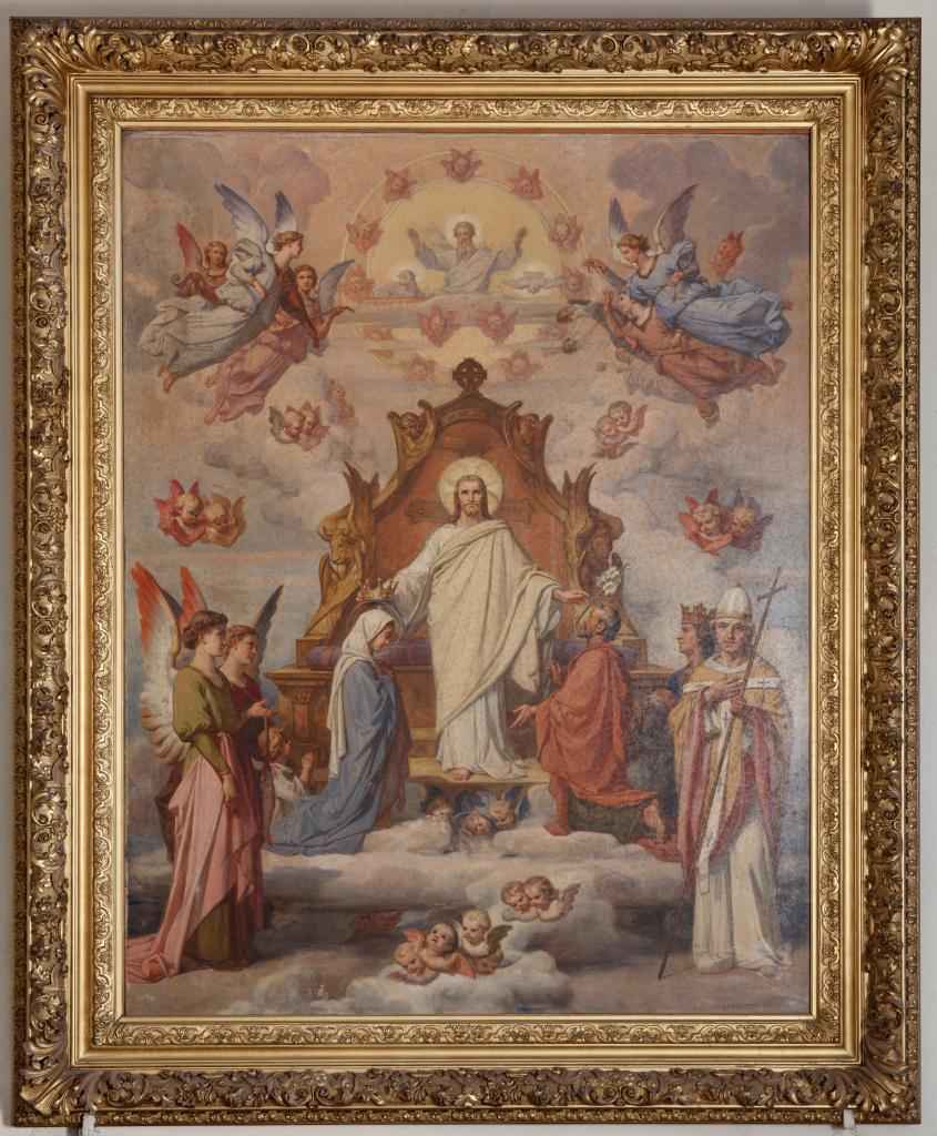 tableau : Jésus bénissant ses parents, Marie et Joseph.