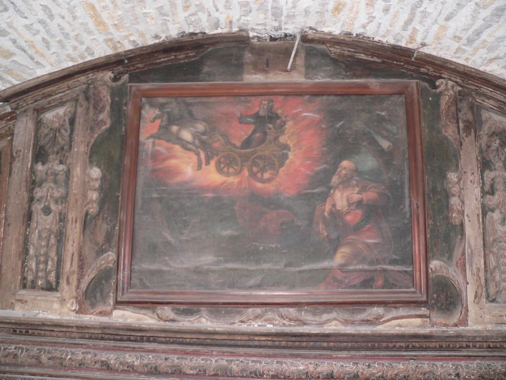 cheminée, avec tableau d'Elie sur son chariot de feu