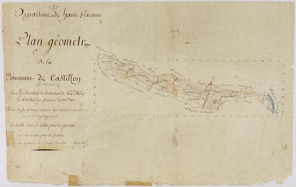 Cadastre dit napoléonien de Castillon-de-Saint-Martory, tableau d'assemblage, éch. 1/20000, 1811