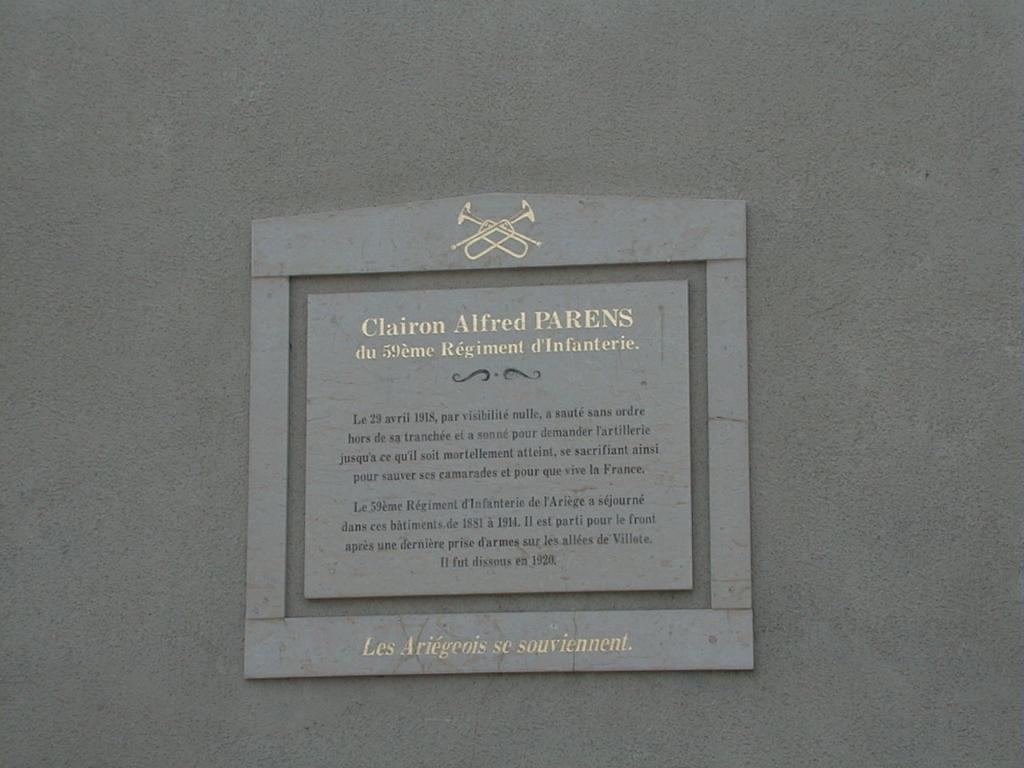 plaque commémorative de la guerre de 1914-1918 dédiée à Alfred Parens